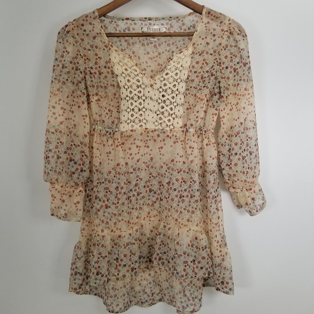 Decree Sheer Flowy Floral Oversized Boho High Low